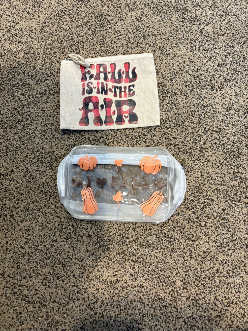 Fall-Themed Clear Cosmetic Bag with Canvas Pouch